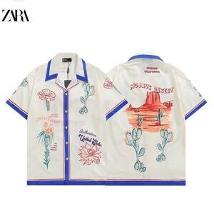 New Zara Arizona California Printed Shirt Mojave Desert Cactus Print Small